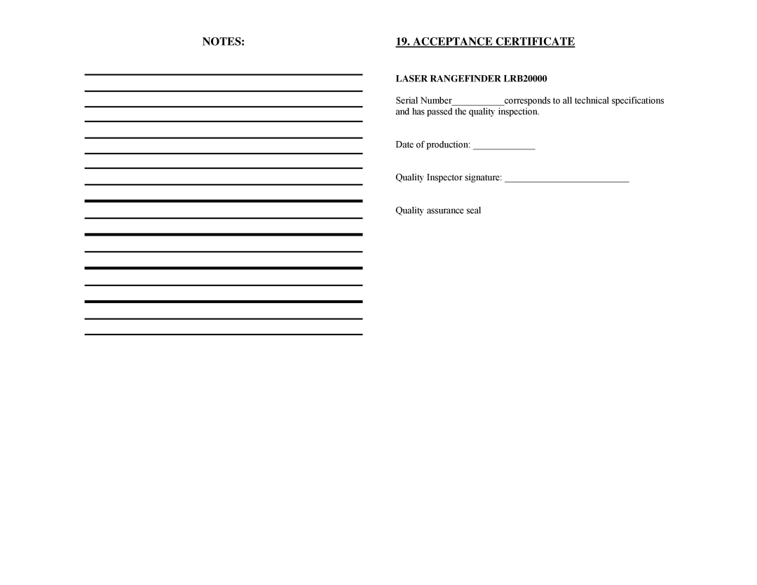 Newcon Optik LRB 20000 operation manual Acceptance Certificate, Laser Rangefinder LRB20000 