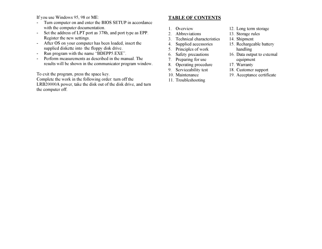 Newcon Optik LRB 20000 operation manual Table of Contents 