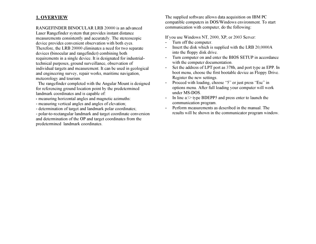 Newcon Optik LRB 20000 operation manual Overview 