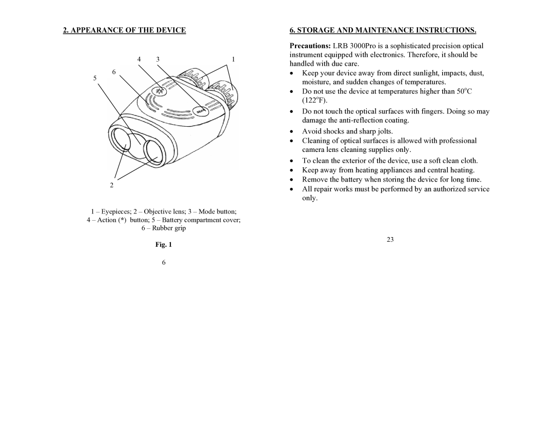 Newcon Optik LRB 3000 PRO operation manual Appearance of the Device, Storage and Maintenance Instructions 