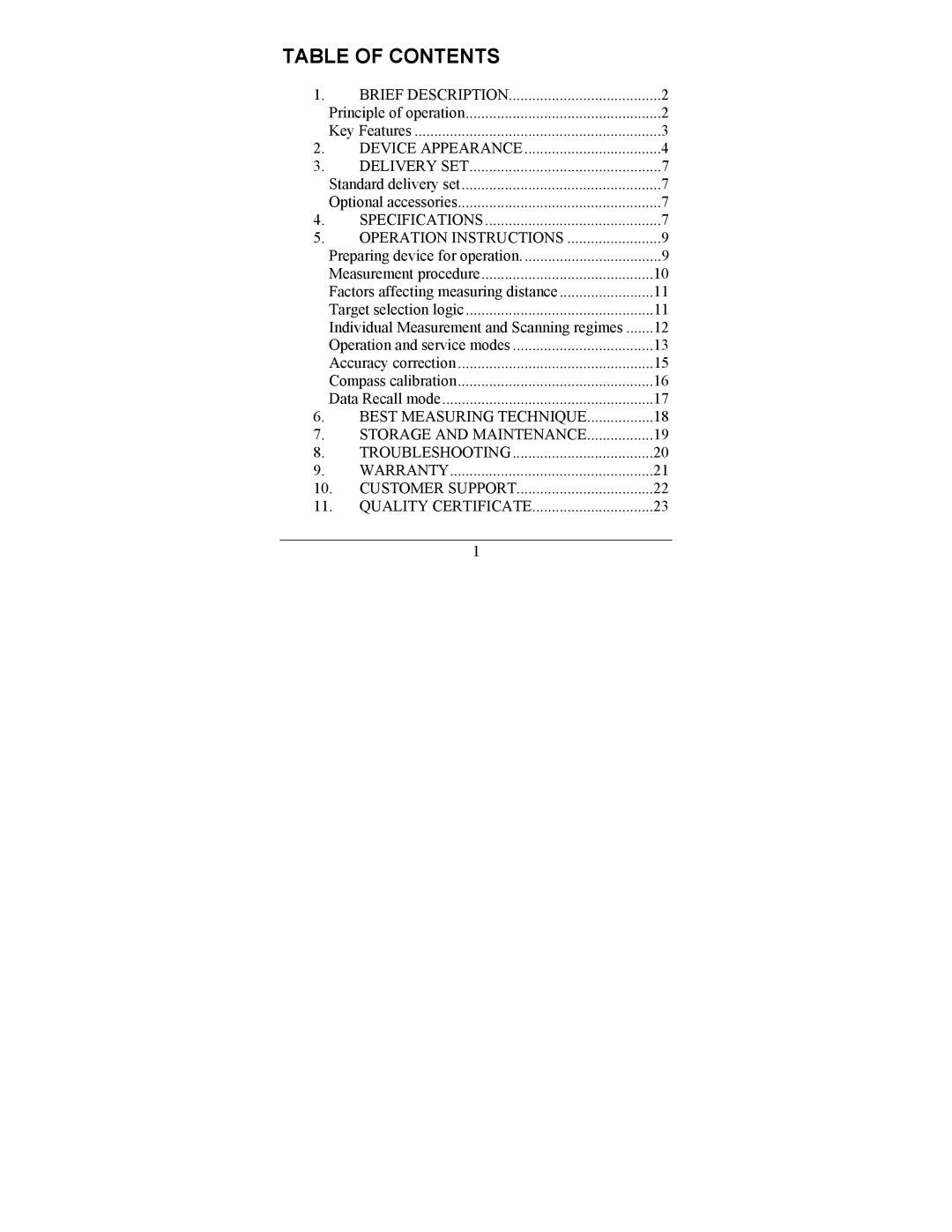 Newcon Optik LRB 3000PRO operation manual Table of Contents 