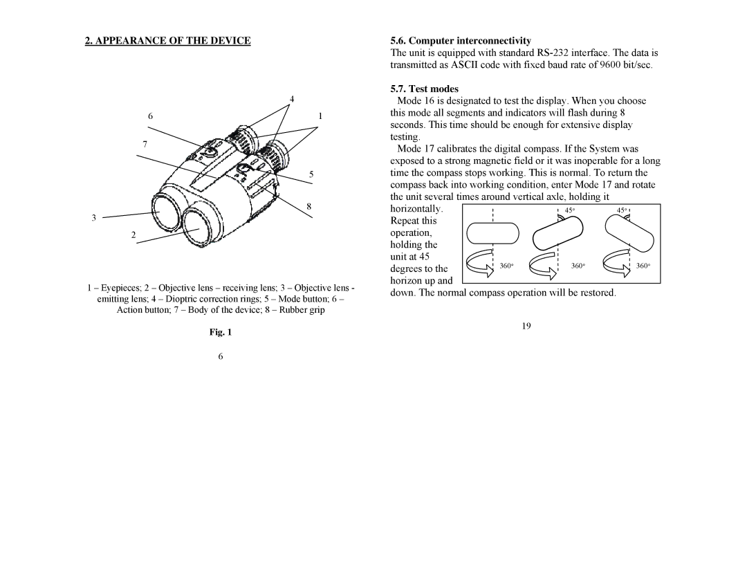 Newcon Optik LRB 4000CI operation manual Appearance of the Device, Computer interconnectivity, Test modes 