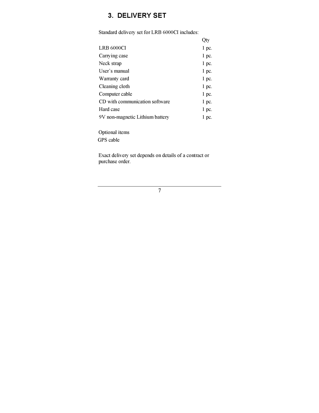 Newcon Optik LRB 6000CI operation manual Delivery SET 