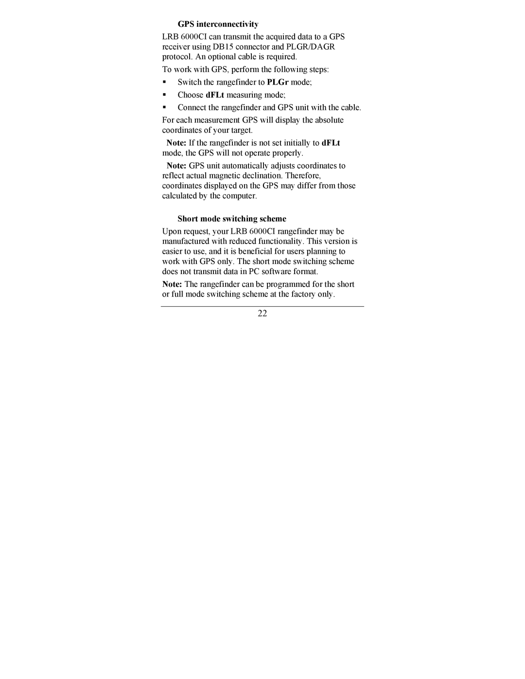 Newcon Optik LRB 6000CI operation manual GPS interconnectivity, Short mode switching scheme 