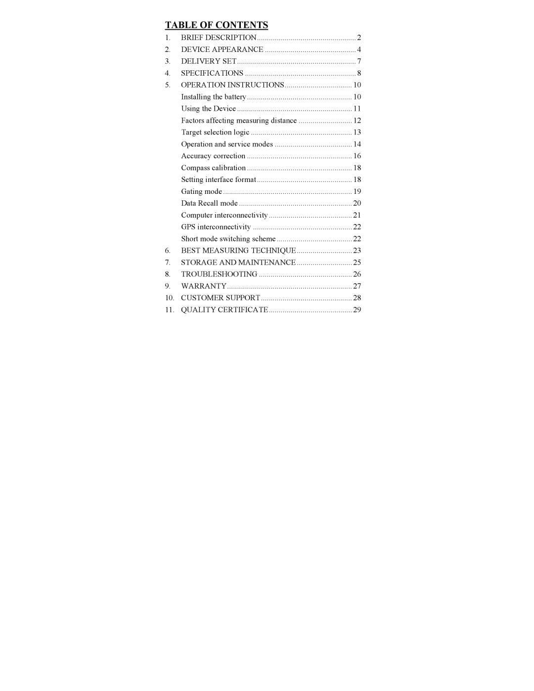 Newcon Optik LRB 6000CI operation manual Table of Contents 