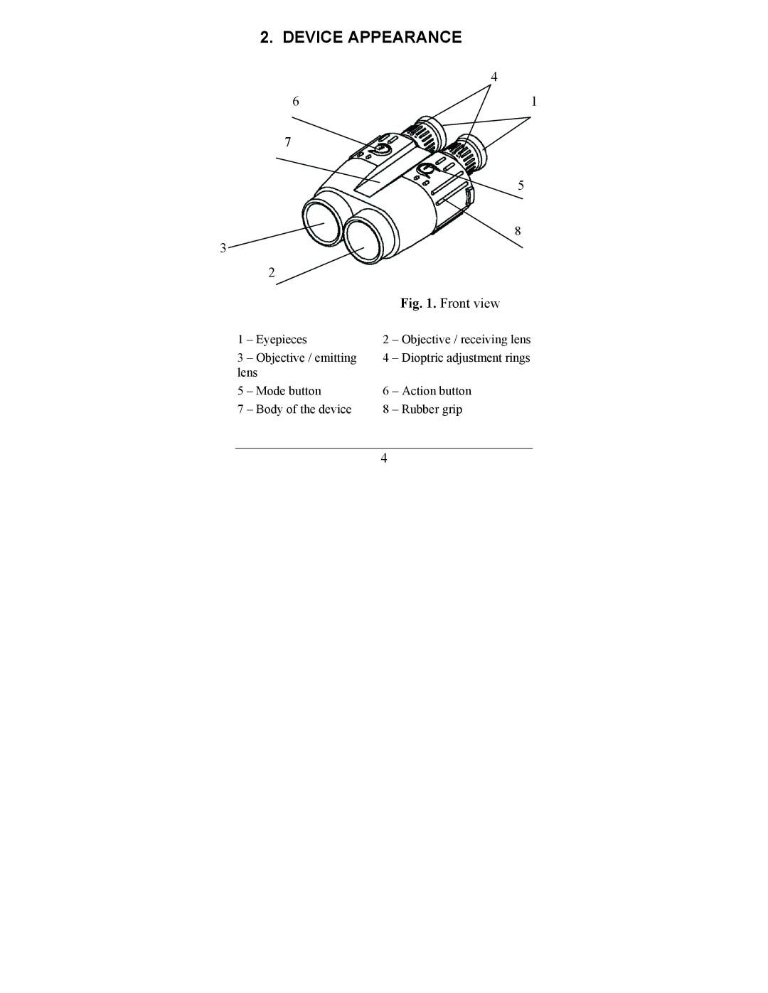 Newcon Optik LRB 6000CI operation manual Device Appearance, Front view 