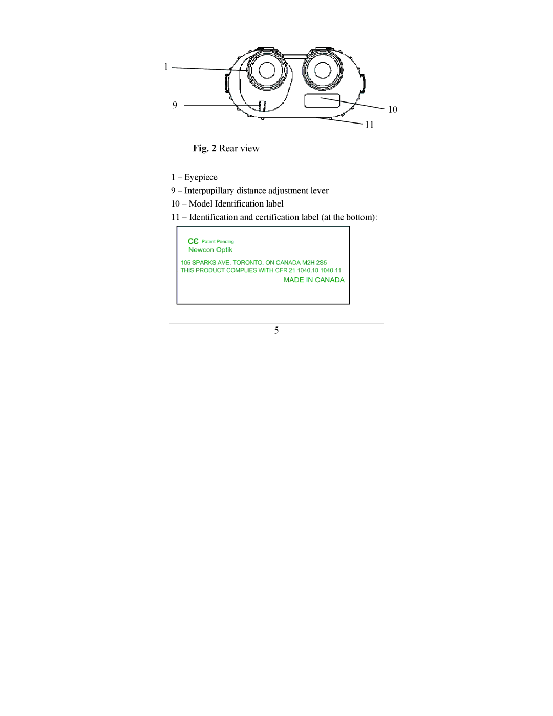 Newcon Optik LRB 6000CI operation manual Rear view 