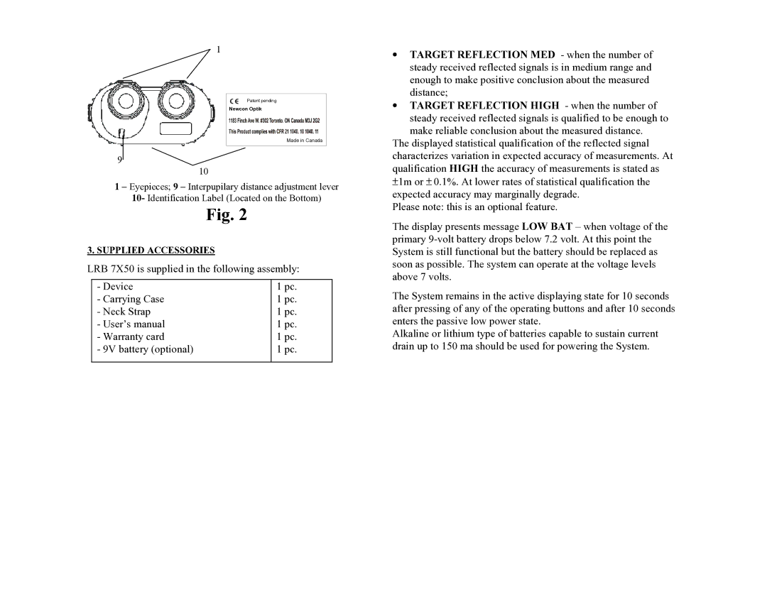 Newcon Optik LRB 7X50 SPD operation manual Supplied Accessories 