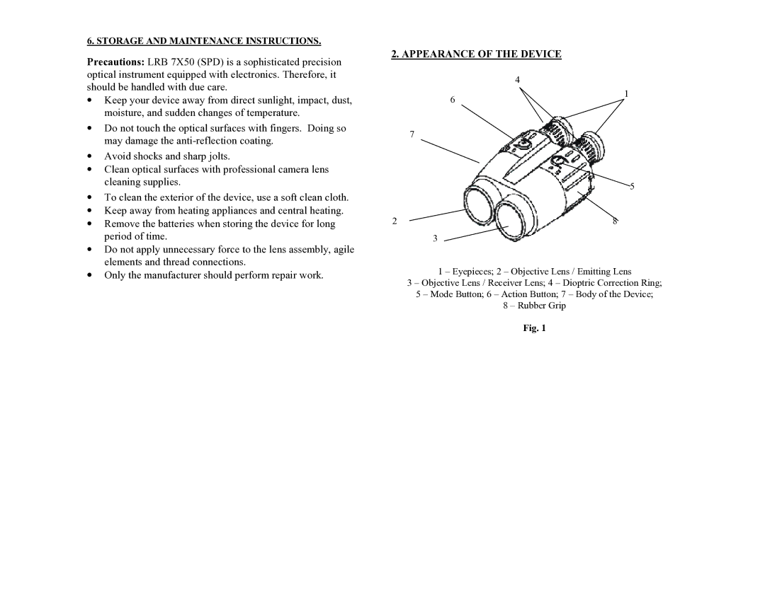 Newcon Optik LRB 7X50 operation manual Appearance of the Device 