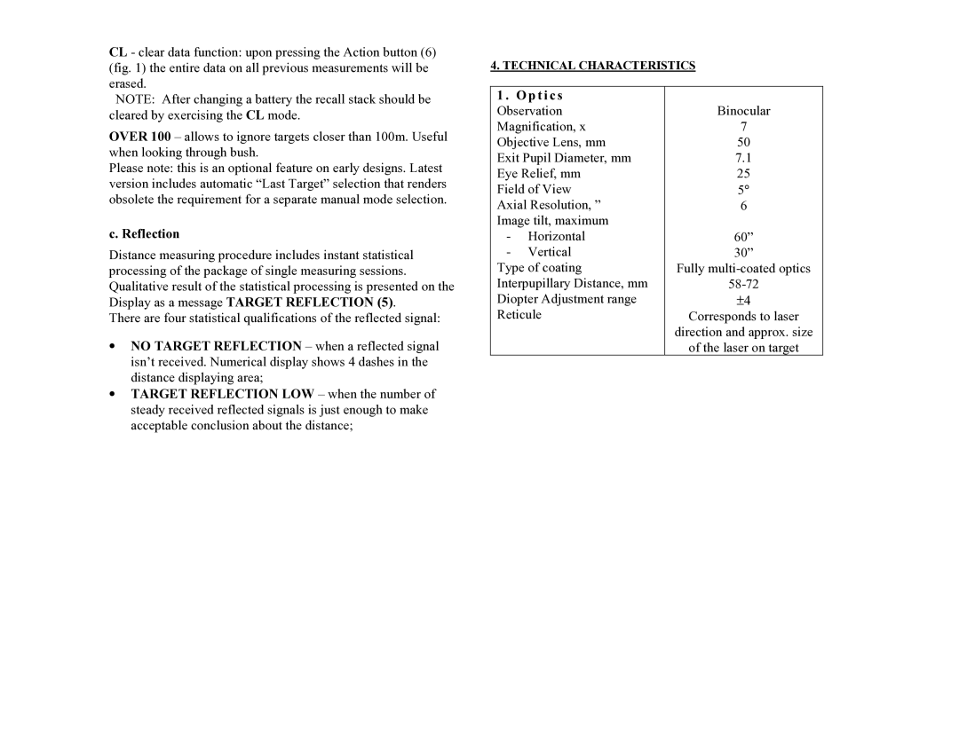 Newcon Optik LRB 7X50 operation manual Reflection 