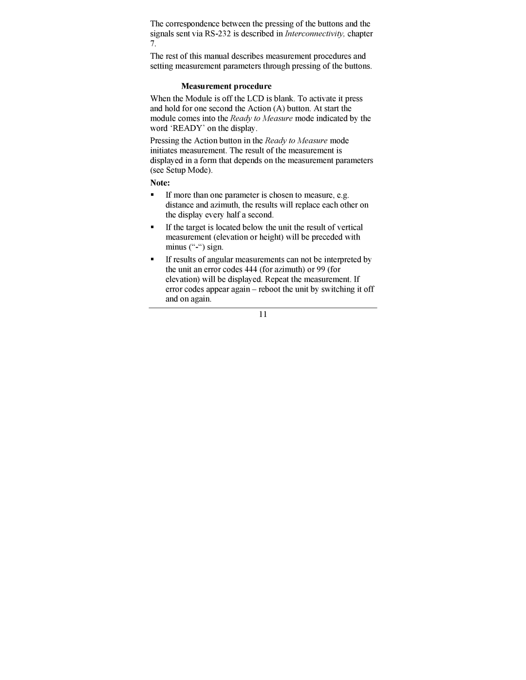 Newcon Optik LRF MOD 4EC operation manual Measurement procedure 