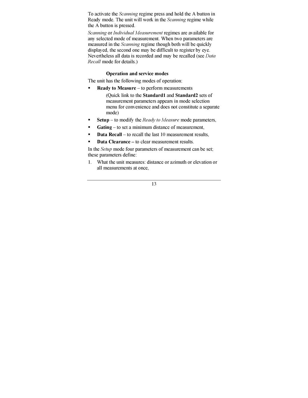 Newcon Optik LRF MOD 4EC operation manual Operation and service modes 