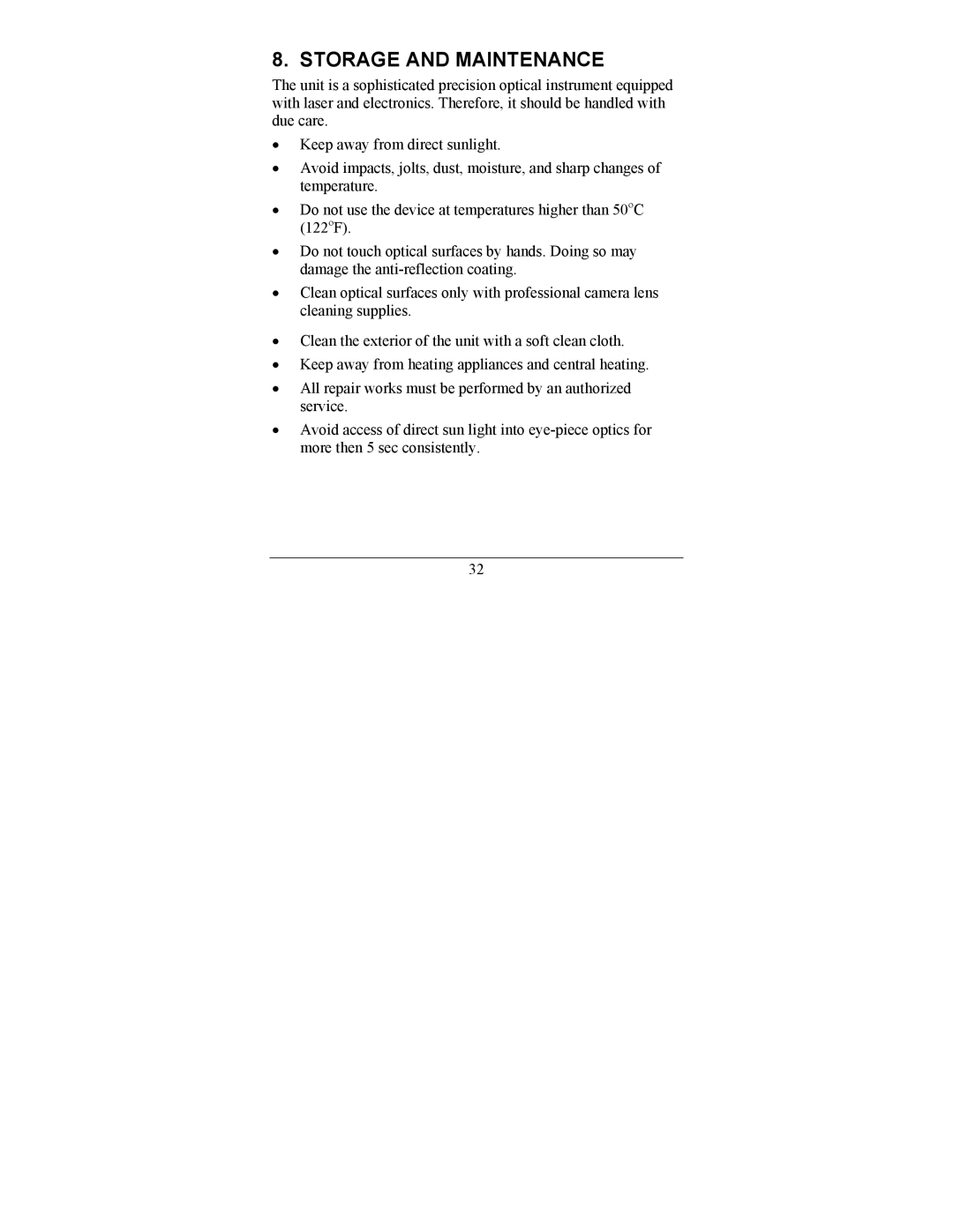 Newcon Optik LRF MOD 4EC operation manual Storage and Maintenance 