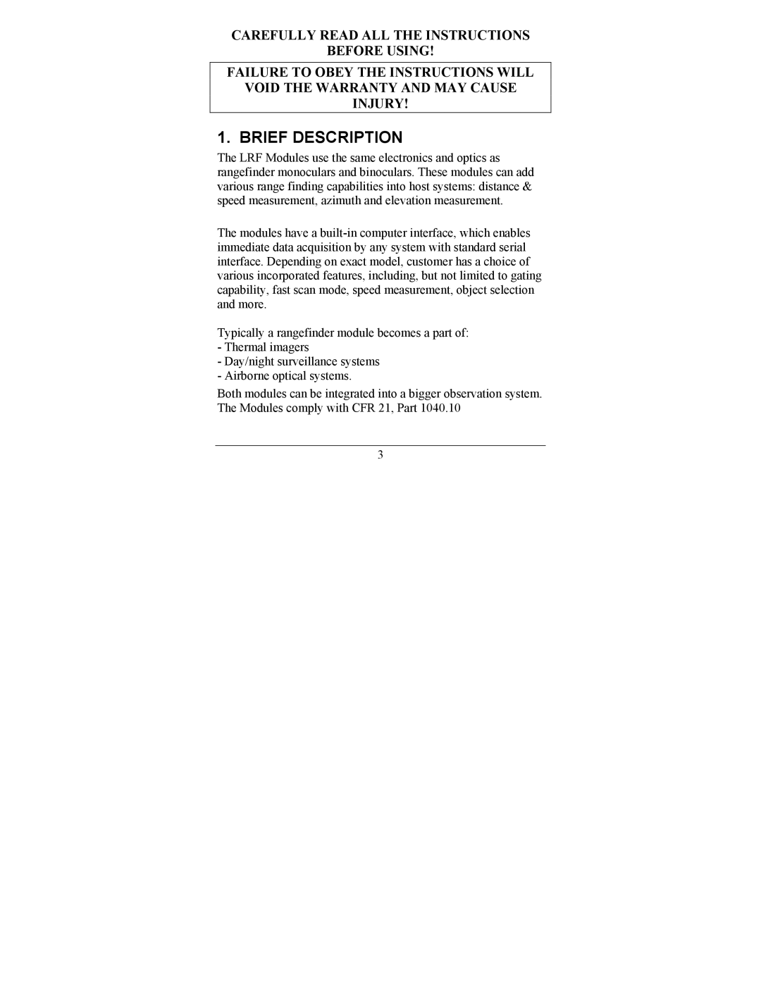 Newcon Optik LRF MOD 4EC operation manual Brief Description 