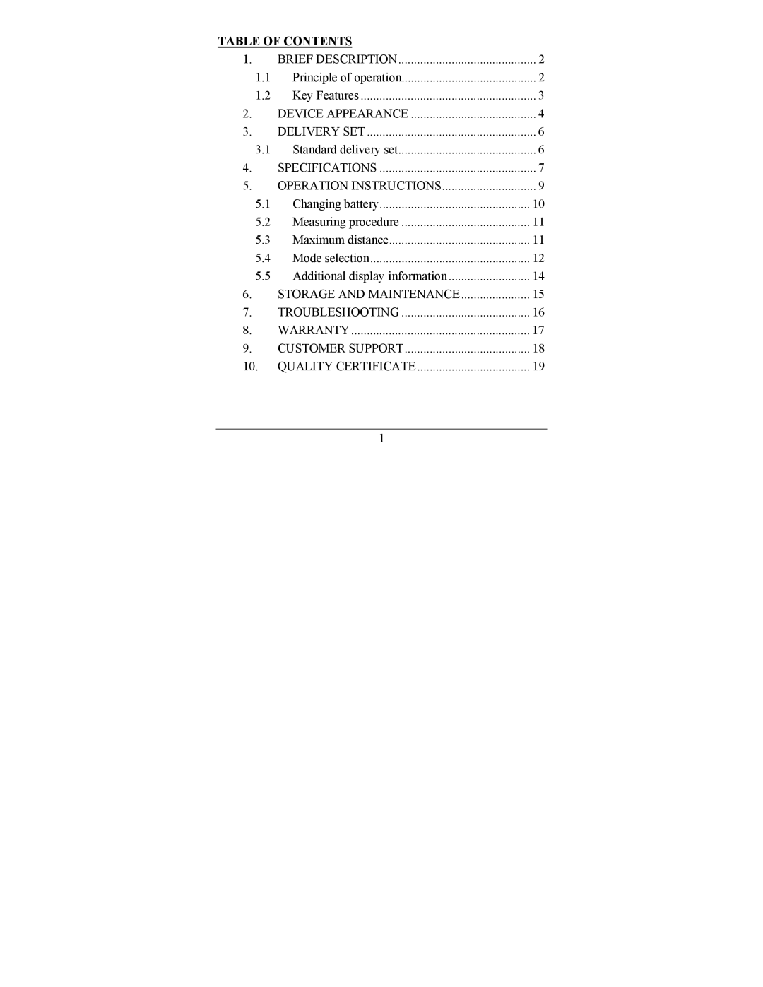 Newcon Optik LRM 1800S, LRM 1500M operation manual Table of Contents 