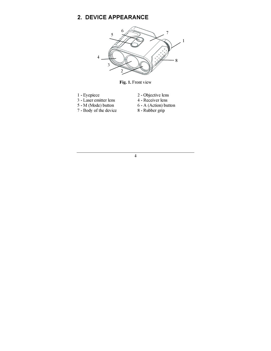 Newcon Optik LRM 1500M, LRM 1800S operation manual Device Appearance, Front view 