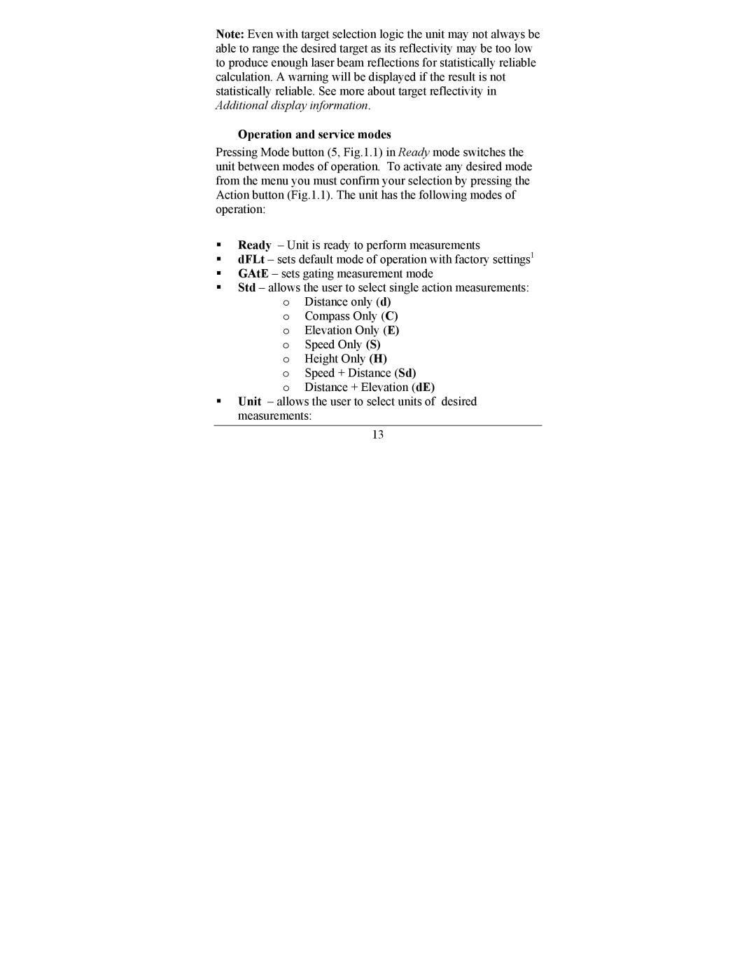 Newcon Optik LRM 220SI operation manual Operation and service modes 