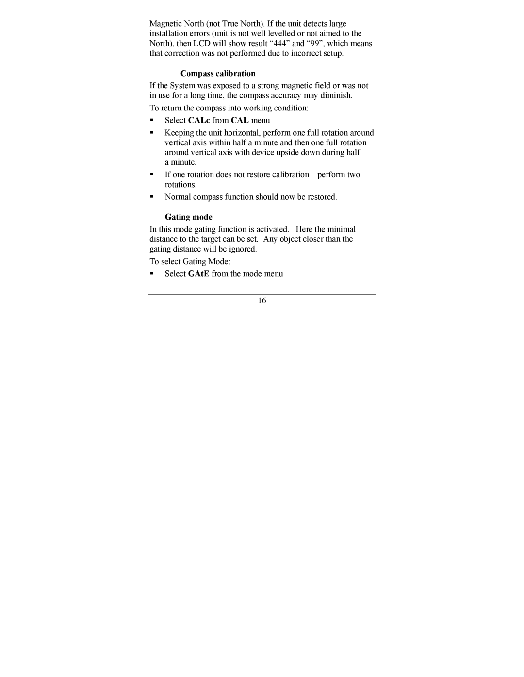 Newcon Optik LRM 220SI operation manual Compass calibration, Gating mode 