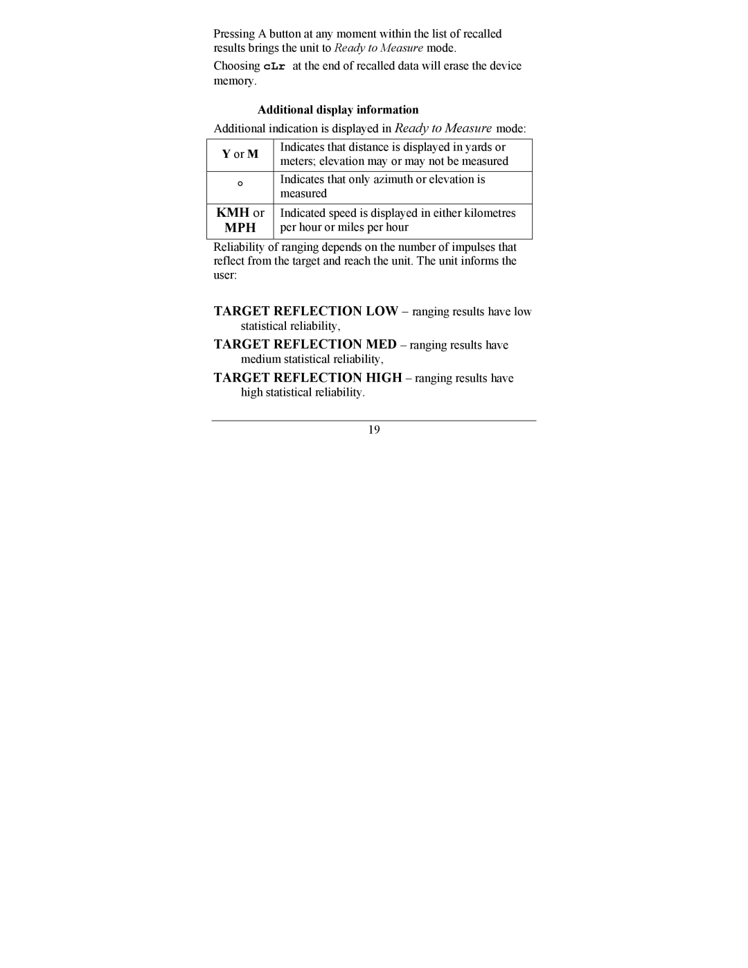 Newcon Optik LRM 220SI operation manual Additional display information, Or M 