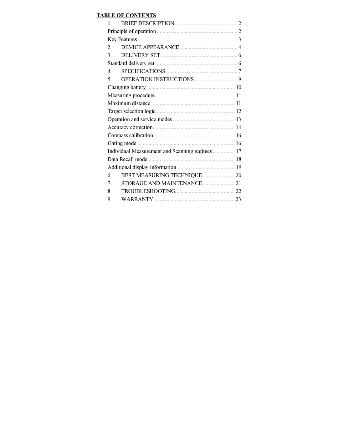 Newcon Optik LRM 220SI operation manual Table of Contents 