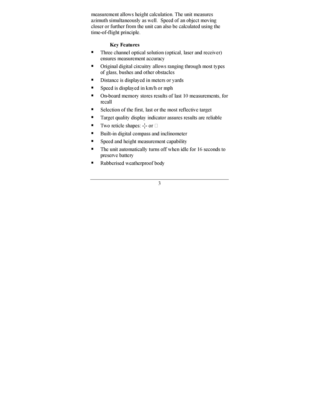 Newcon Optik LRM 220SI operation manual Key Features 