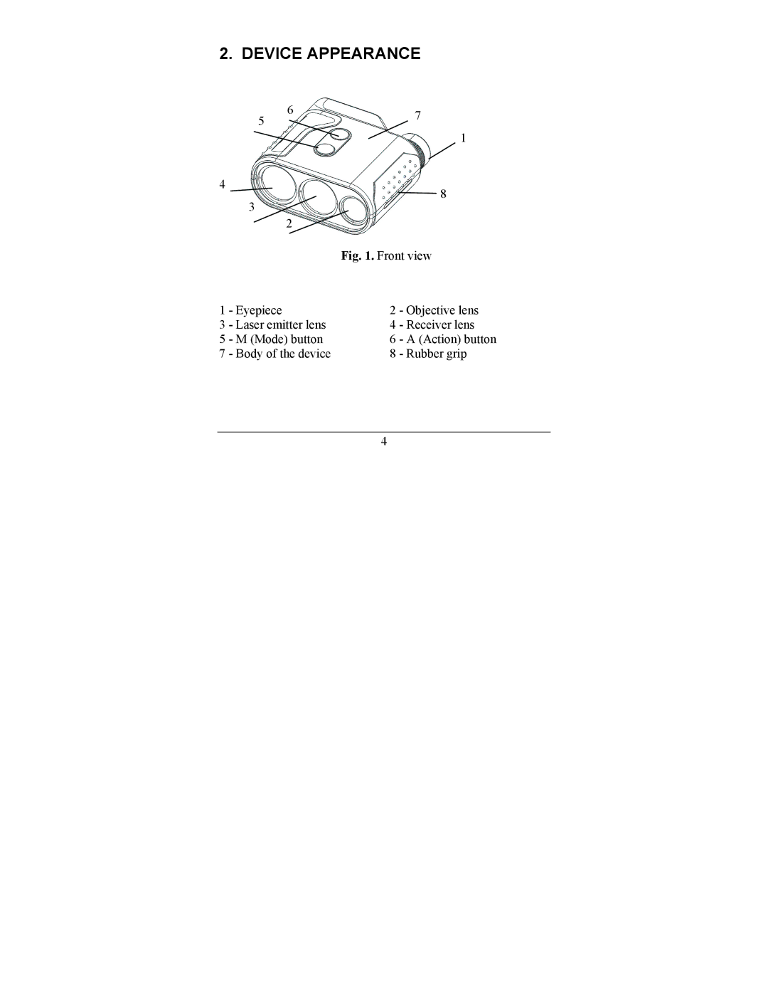 Newcon Optik LRM 220SI operation manual Device Appearance, Front view 