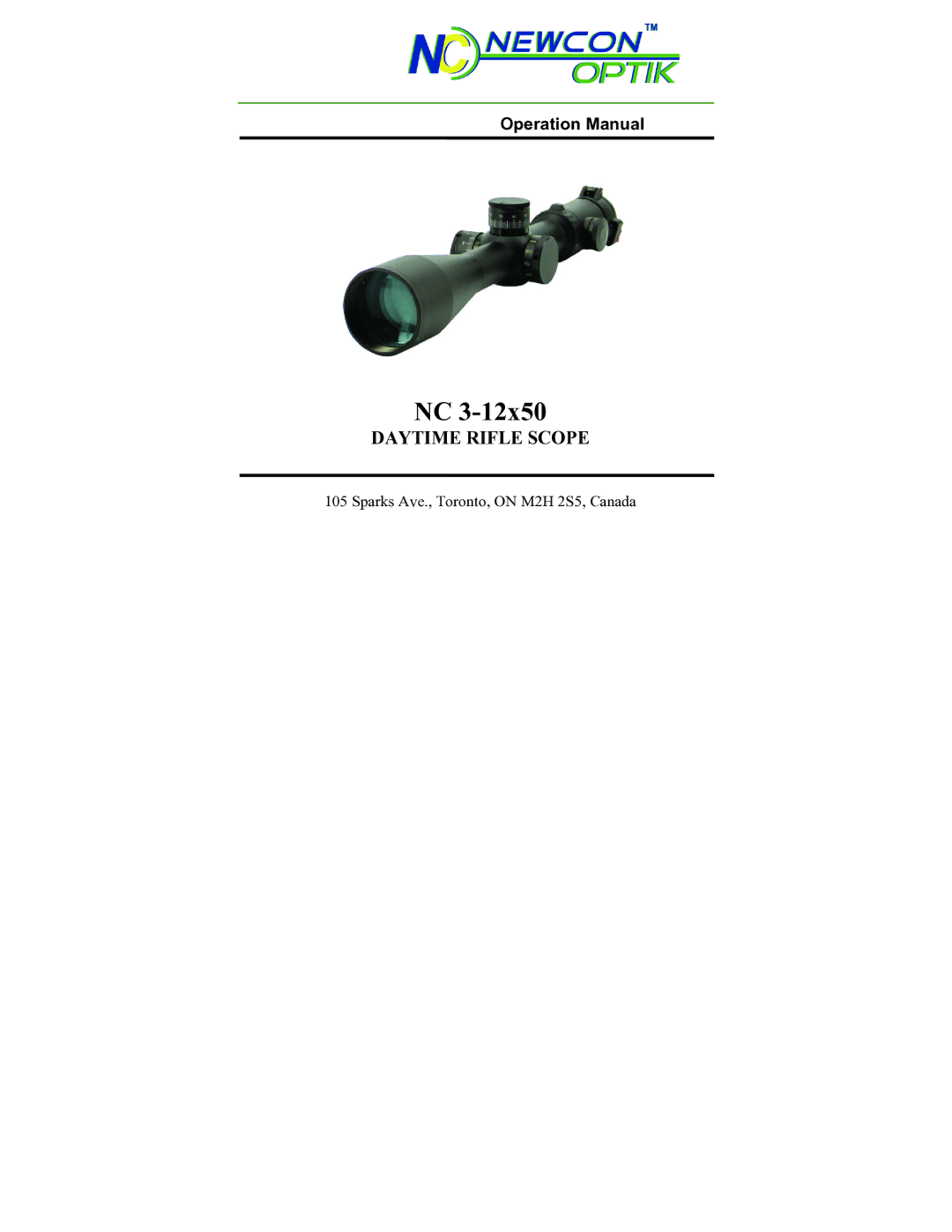 Newcon Optik NC 3-12X50 operation manual Daytime Rifle Scope 