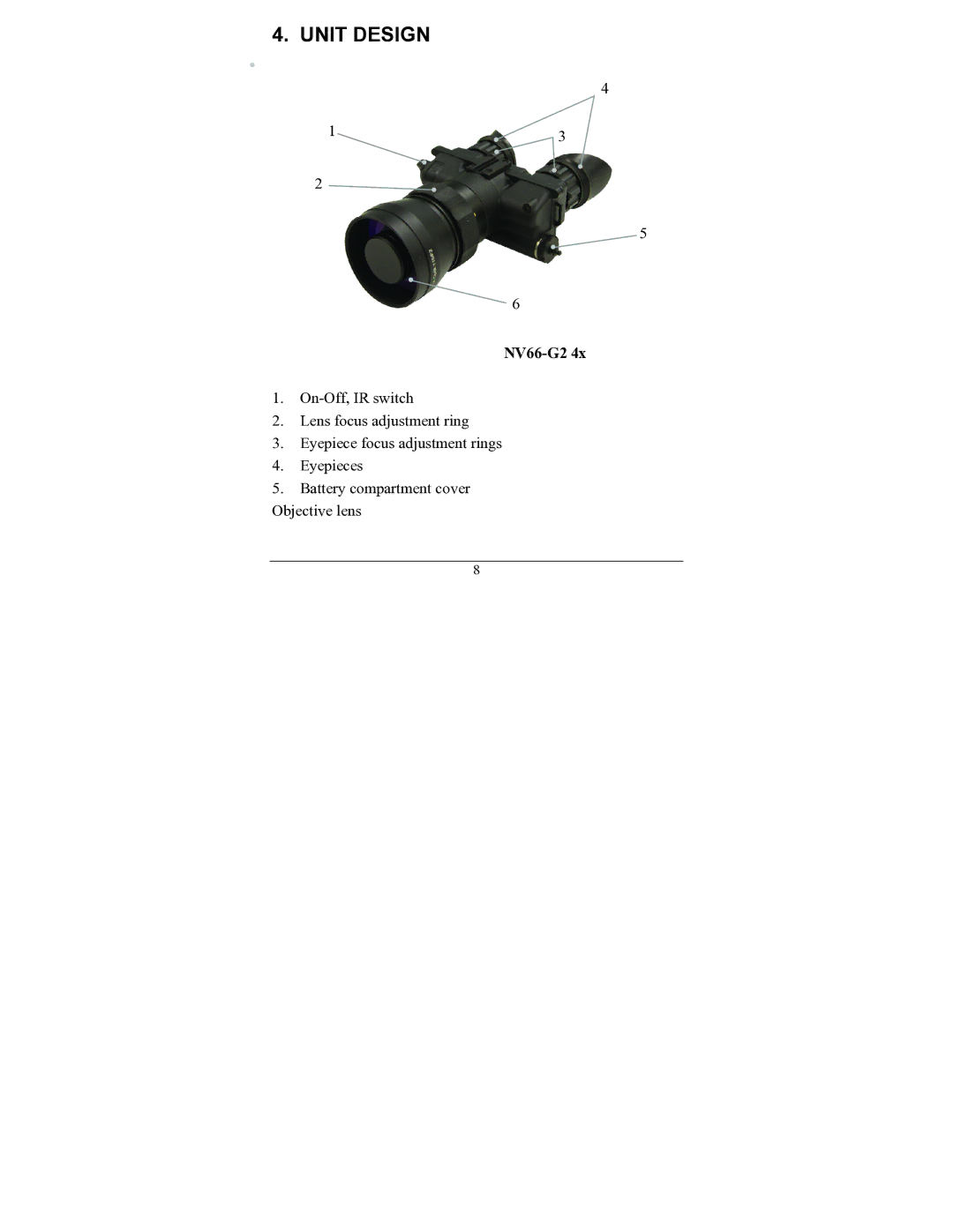 Newcon Optik NV66-G2-4x operation manual Unit Design 