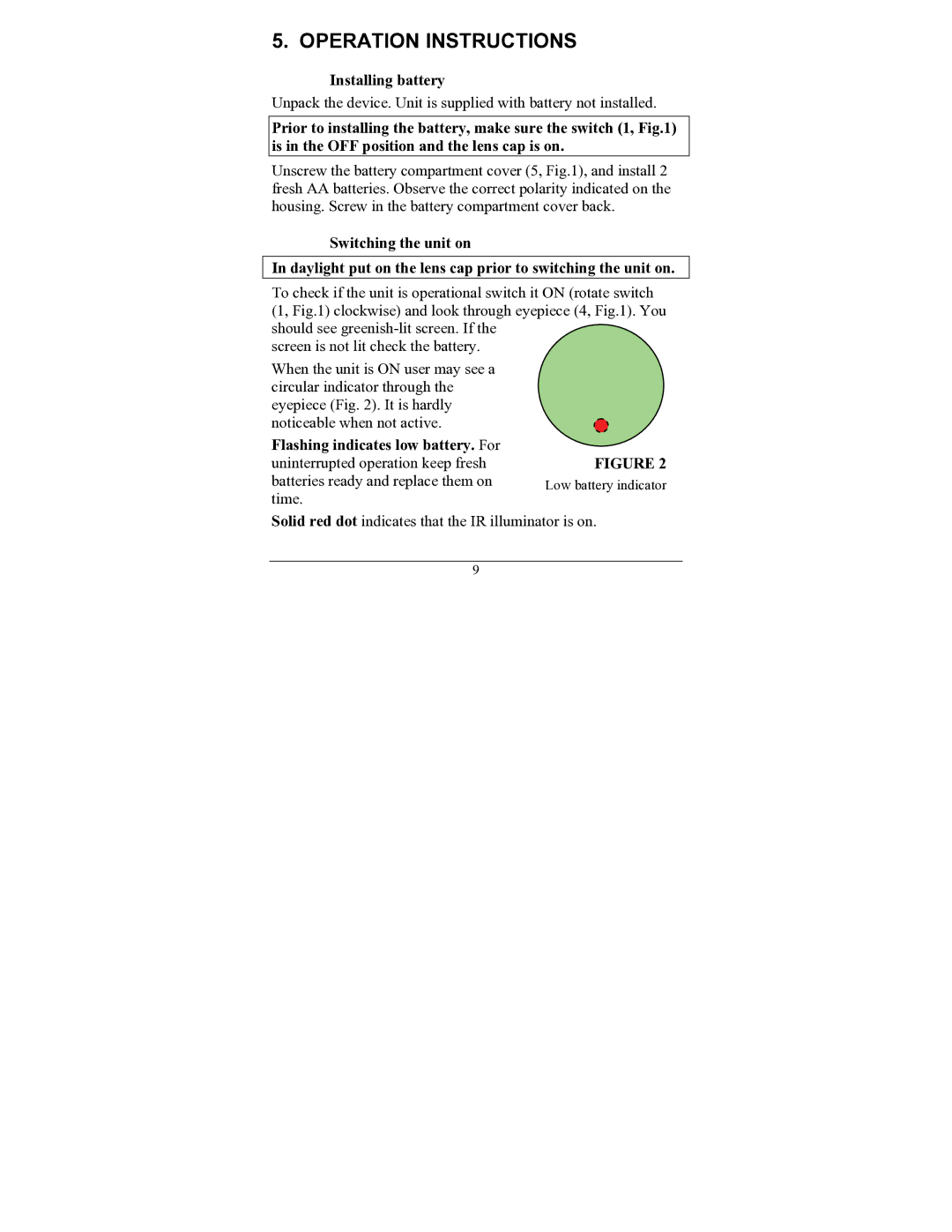 Newcon Optik NV66-G2-4x operation manual Operation Instructions, Installing battery 