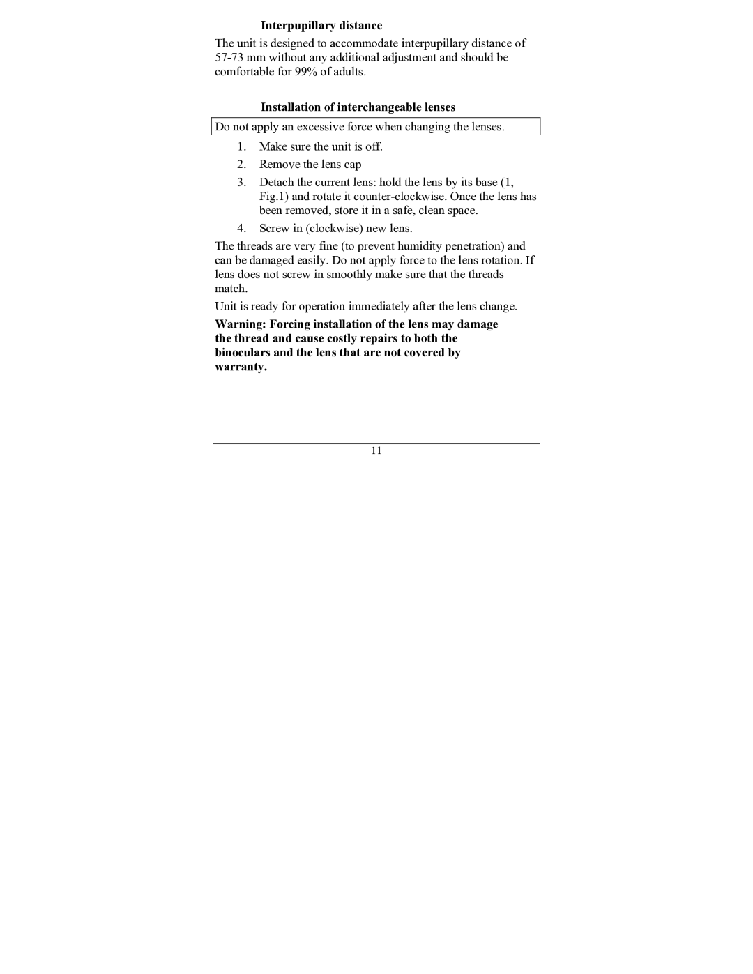 Newcon Optik NV66-G2-4x operation manual Interpupillary distance, Installation of interchangeable lenses 