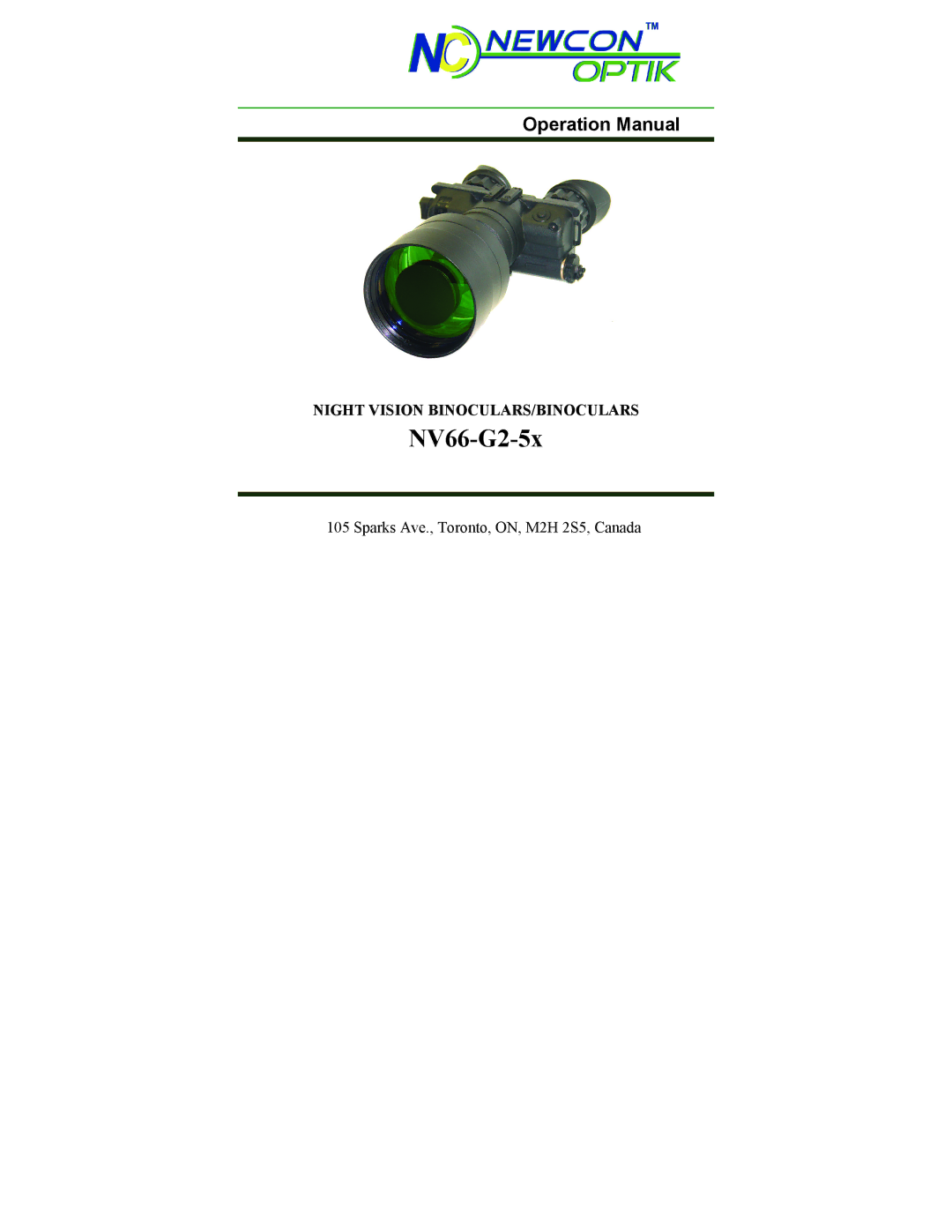 Newcon Optik NV66-G2-5x operation manual 