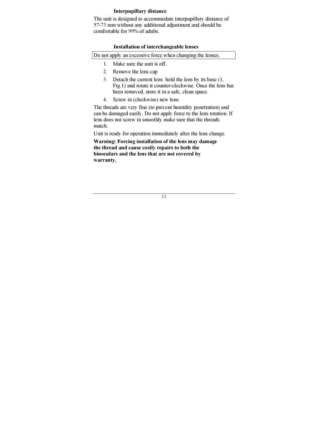 Newcon Optik NV66-G2-5x operation manual Interpupillary distance, Installation of interchangeable lenses 