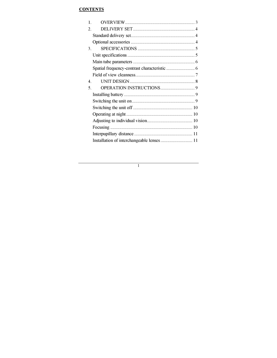 Newcon Optik NV66-G2-5x operation manual Contents 