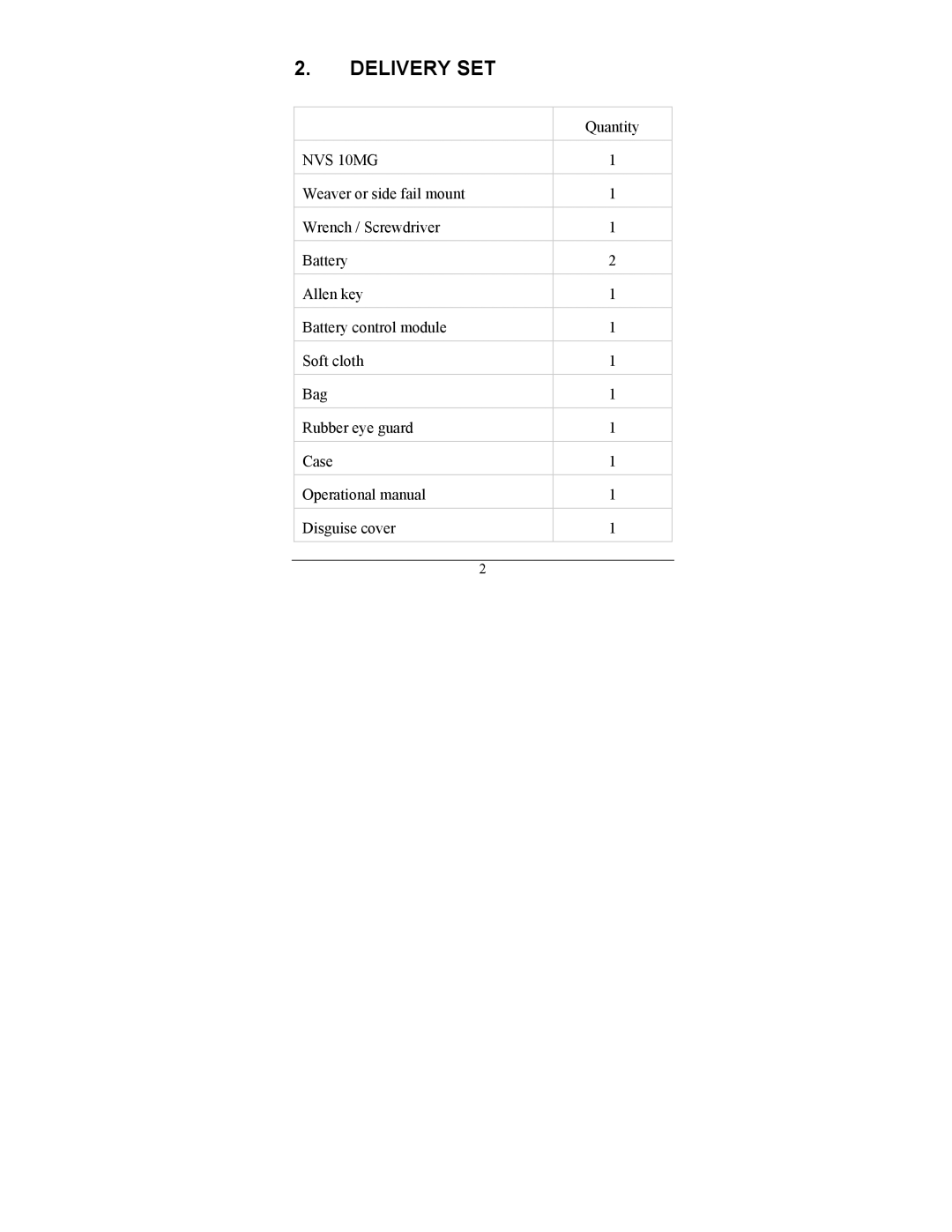 Newcon Optik NVS 10MG operation manual Delivery SET 