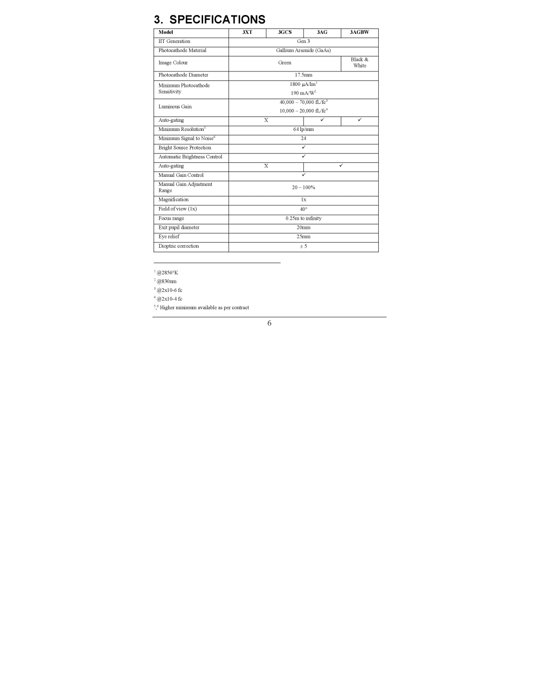 Newcon Optik NVS 14-3GCS, NVS 14-3XT, NVS 14-3AGBW operation manual Specifications, 3XT 3GCS 