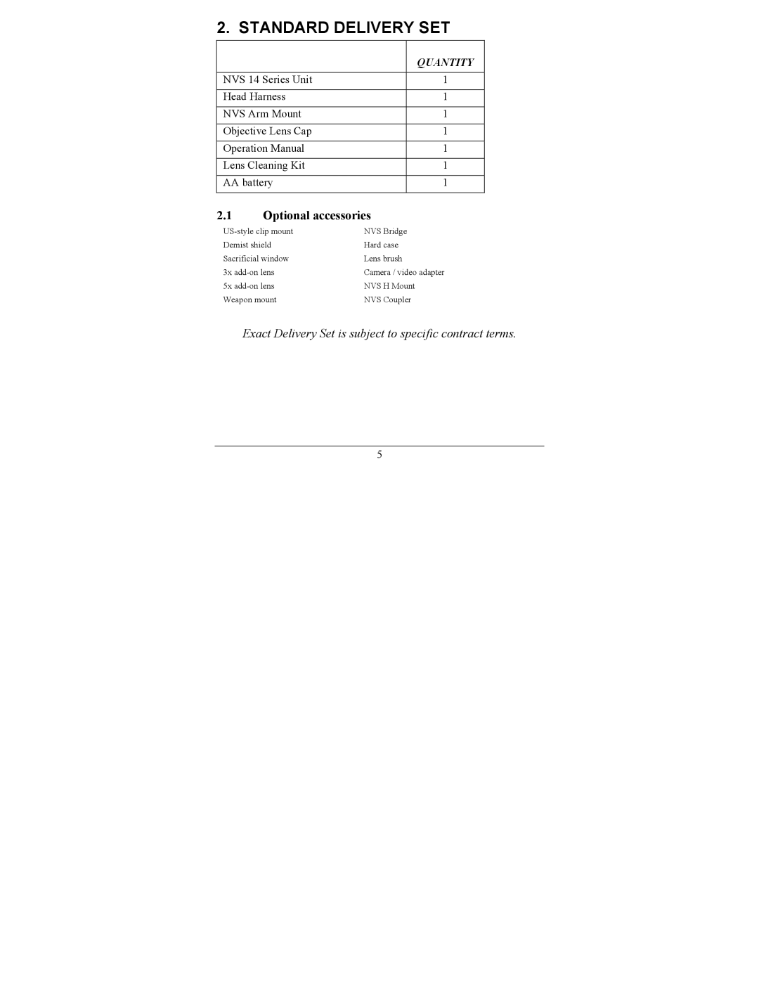 Newcon Optik NVS 14-3XT, NVS 14-3GCS, NVS 14-3AGBW operation manual Standard Delivery SET, Optional accessories 