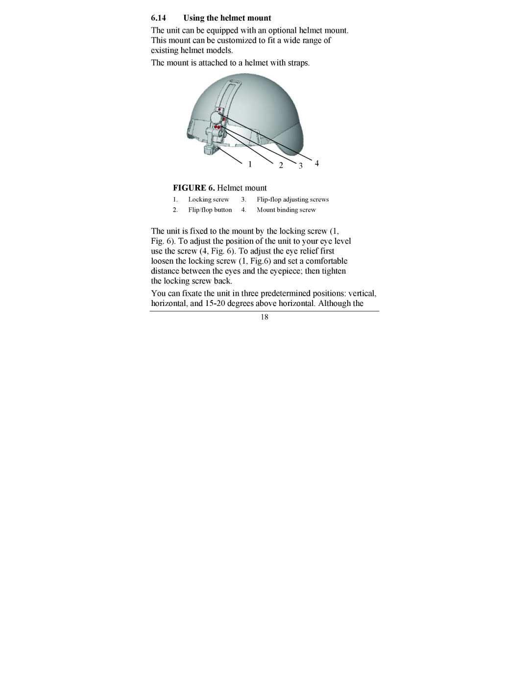 Newcon Optik NVS 14-3GCS operation manual Using the helmet mount, Helmet mount 