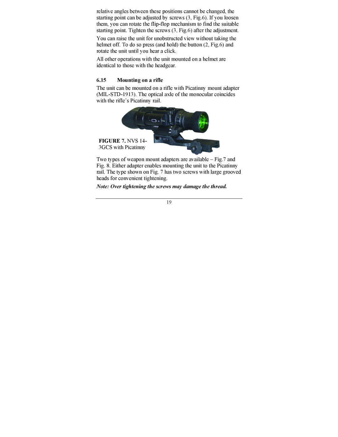 Newcon Optik NVS 14-3GCS operation manual Mounting on a rifle, NVS 14- 3GCS with Picatinny 