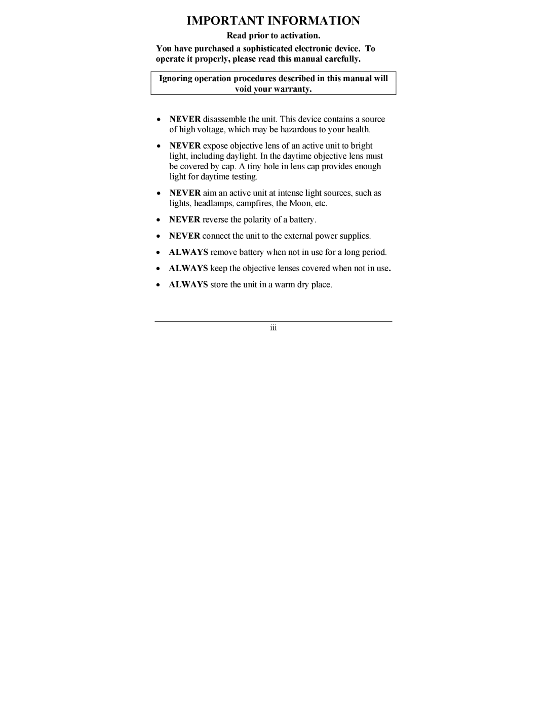 Newcon Optik NVS 14-3GCS operation manual Important Information 