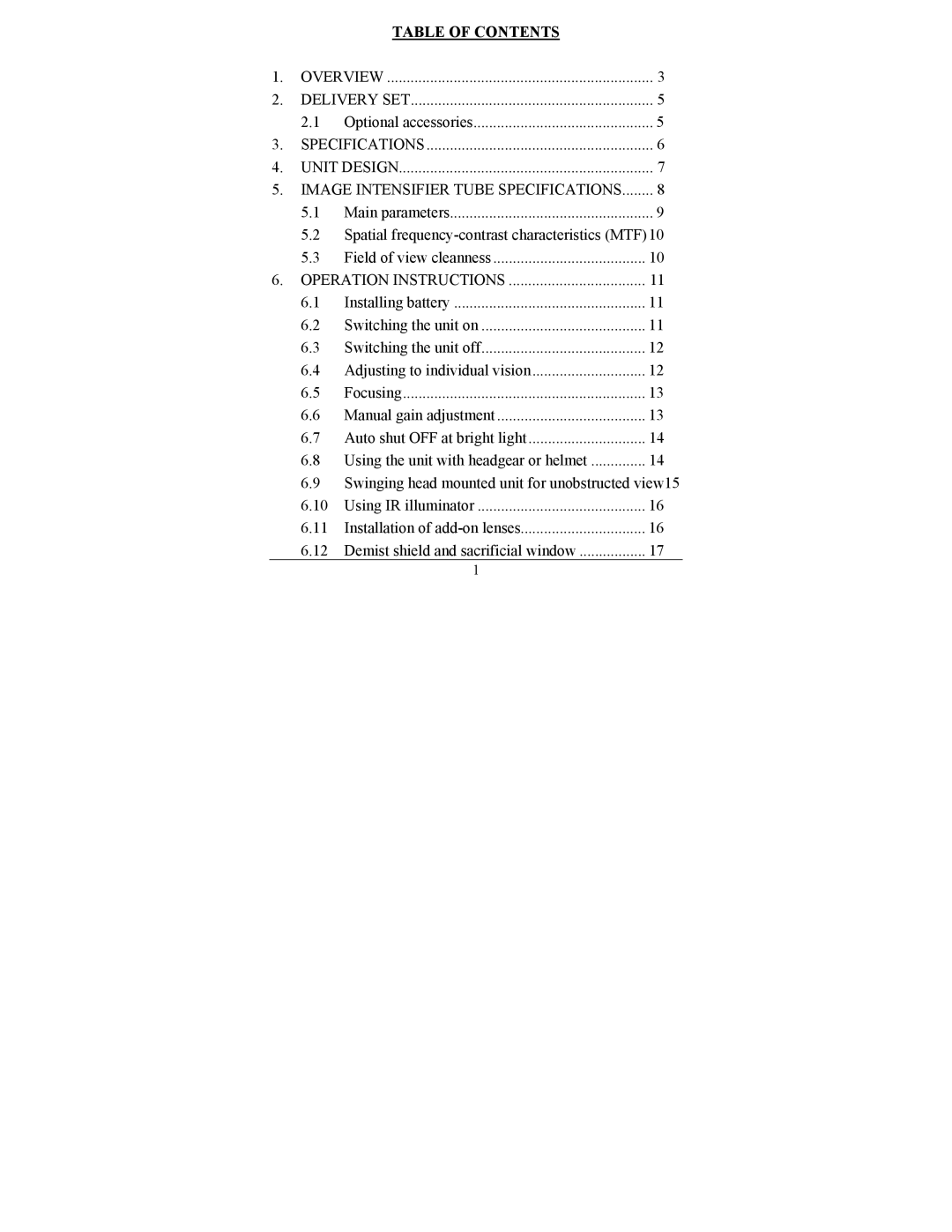 Newcon Optik NVS 14-3GCS operation manual Table of Contents 