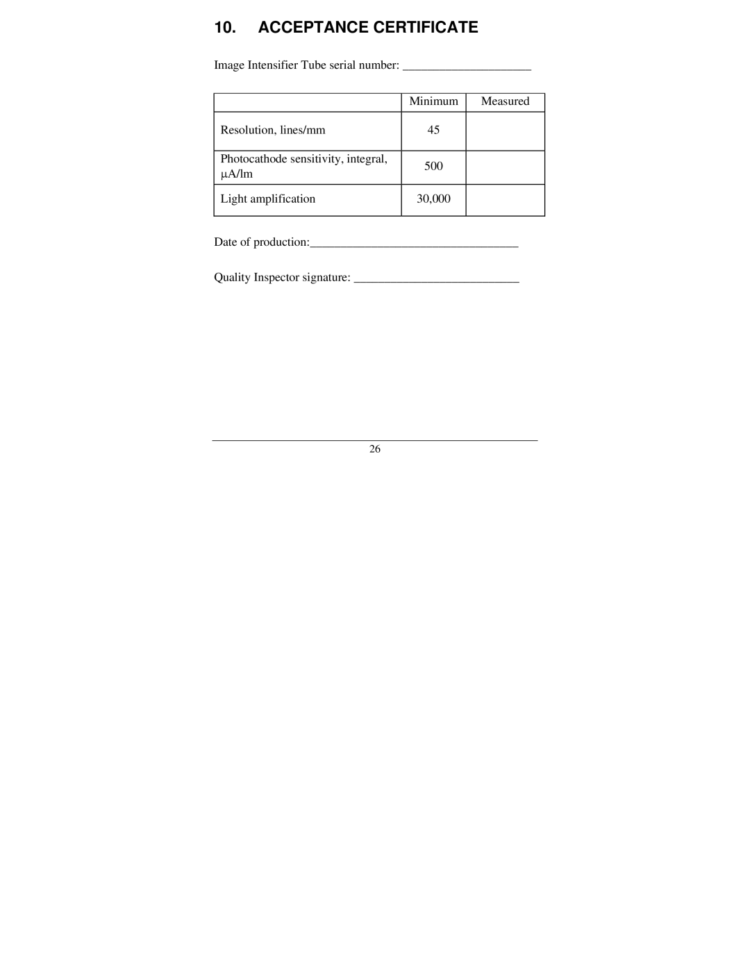 Newcon Optik NVS 14, Night Vision Monocular/Goggles manual Acceptance Certificate 