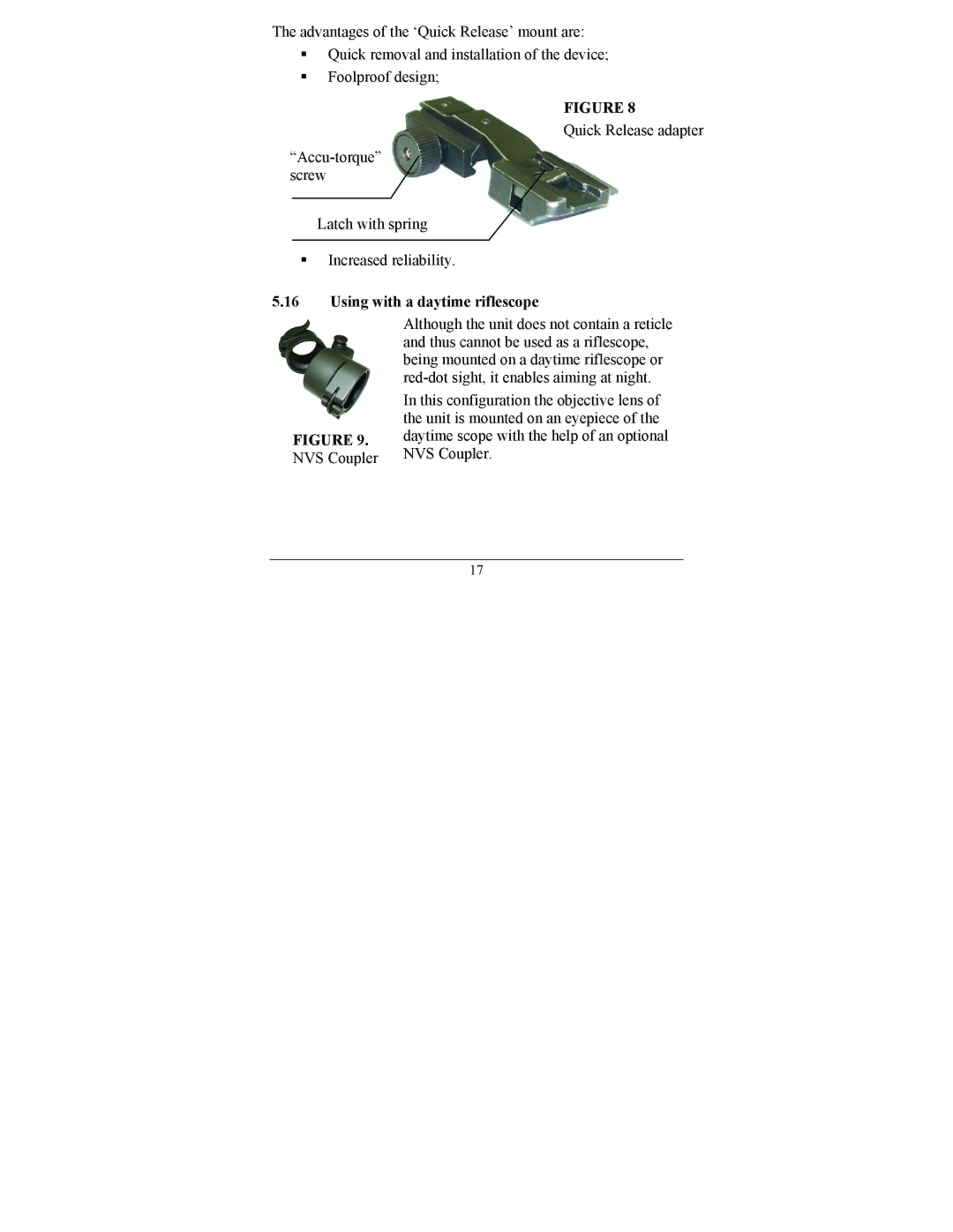 Newcon Optik NVS 15 operation manual Using with a daytime riflescope 