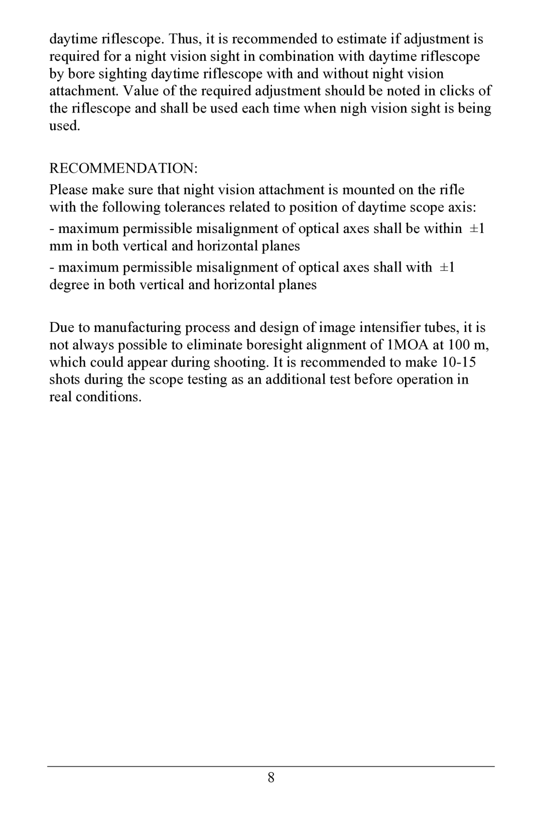 Newcon Optik NVS 22-2XT operation manual Recommendation 