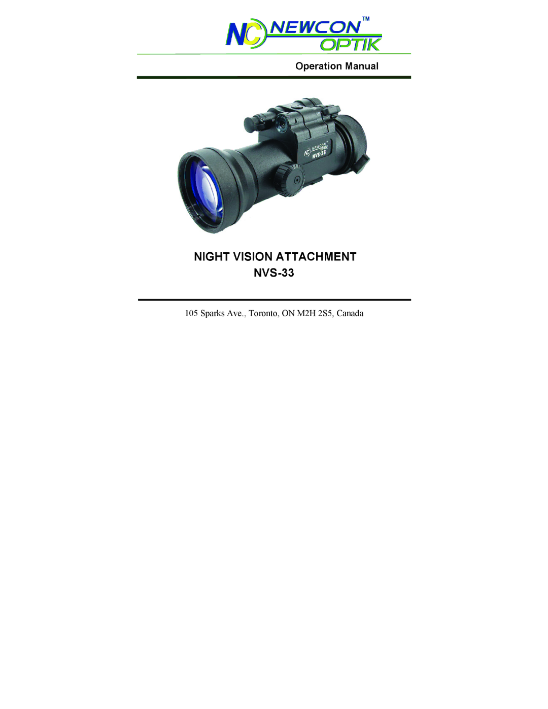 Newcon Optik NVS-33 operation manual Night Vision Attachment 