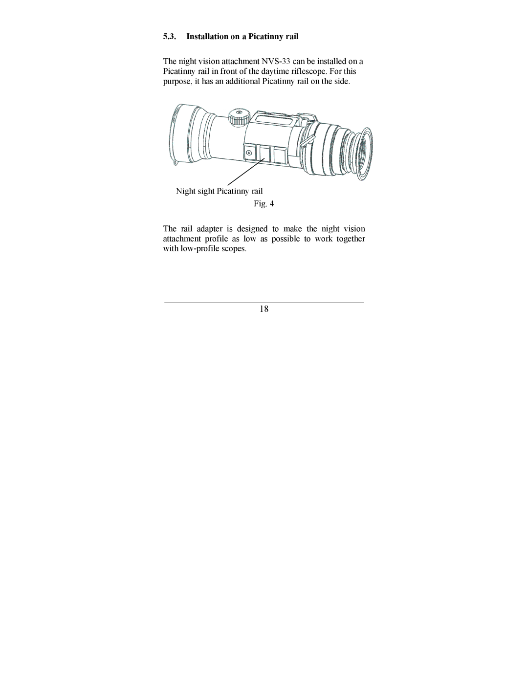 Newcon Optik NVS-33 operation manual Installation on a Picatinny rail 