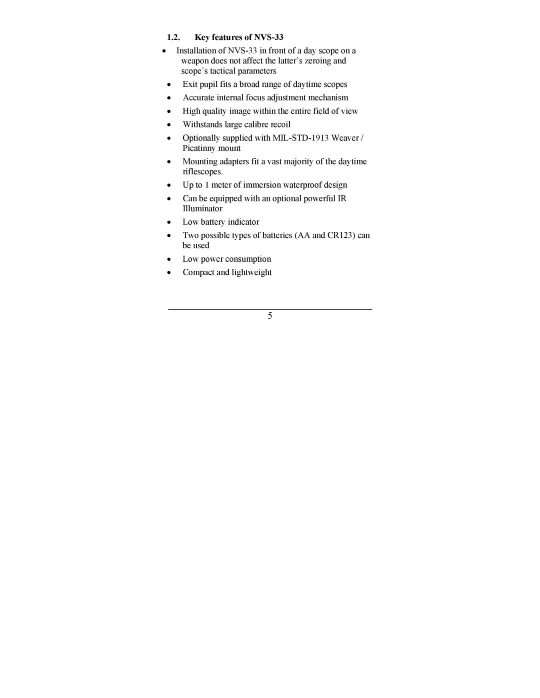 Newcon Optik operation manual Key features of NVS-33 