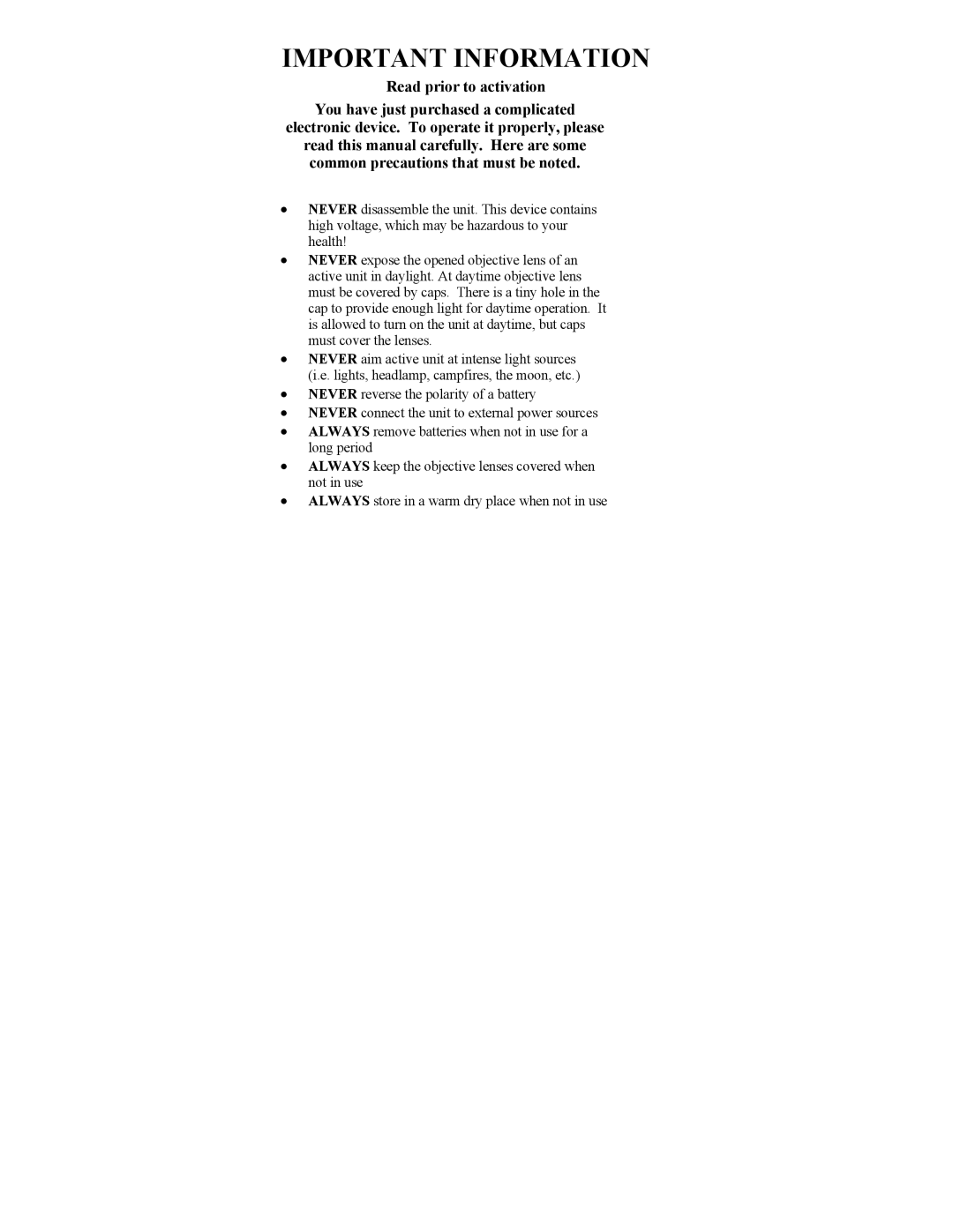 Newcon Optik NVS 4 operation manual Important Information 