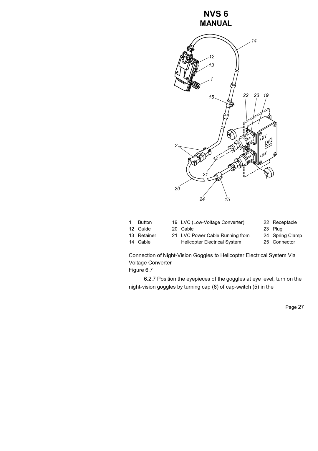 Newcon Optik NVS 6 operation manual Cable Helicopter Electrical System Connector 