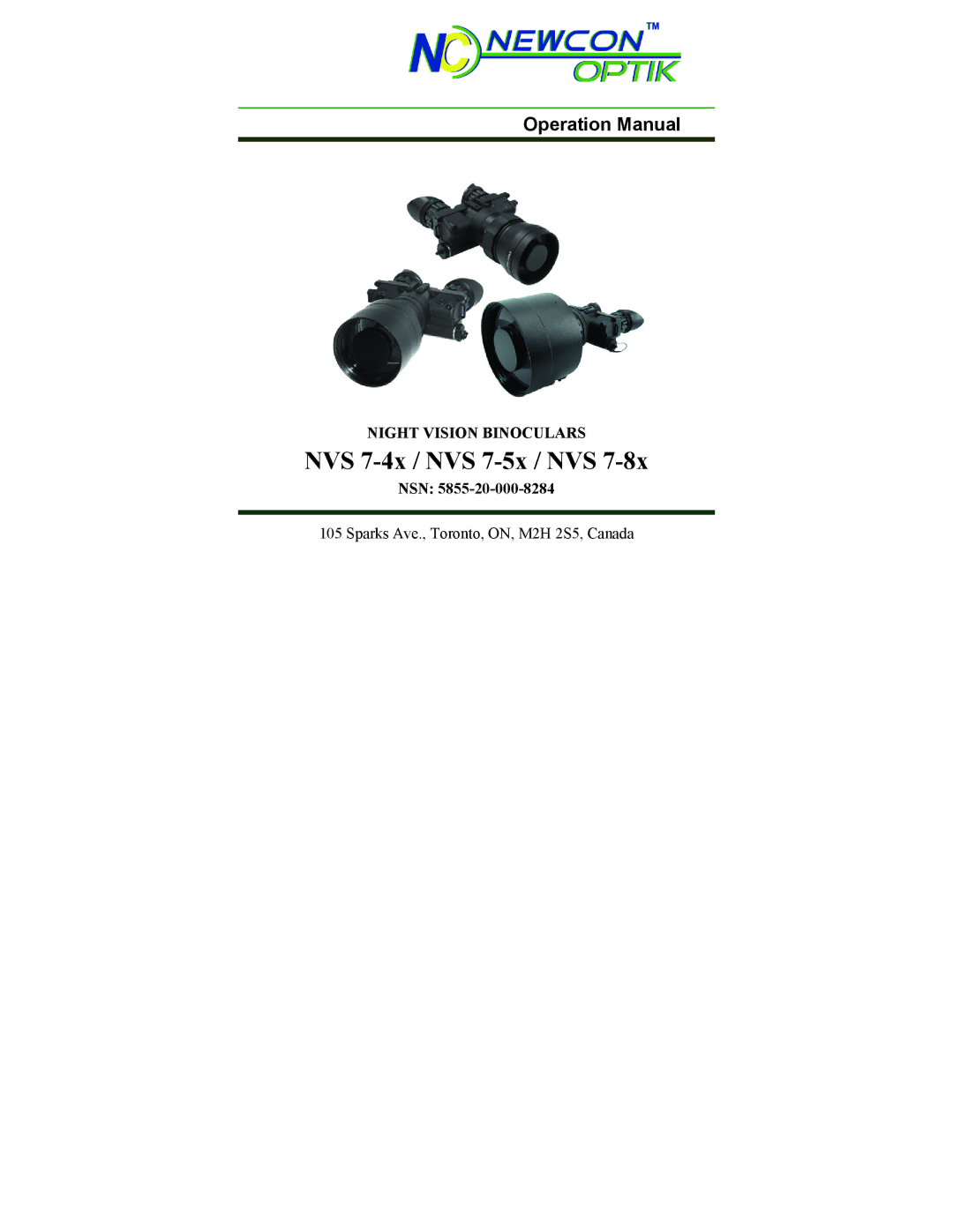 Newcon Optik NVS 7-5X, NVS 7-8X, NVS 7-4X operation manual NVS 7-4x / NVS 7-5x / NVS, Nsn 