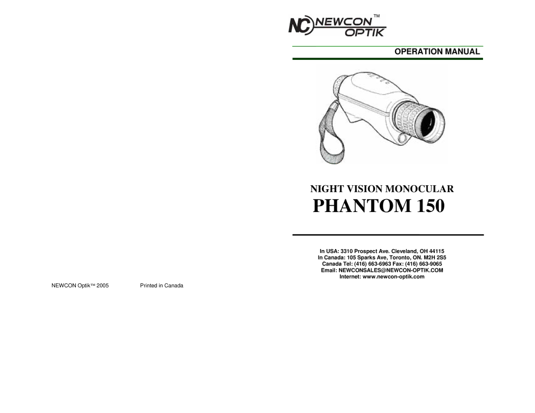 Newcon Optik Phantom 150 operation manual 